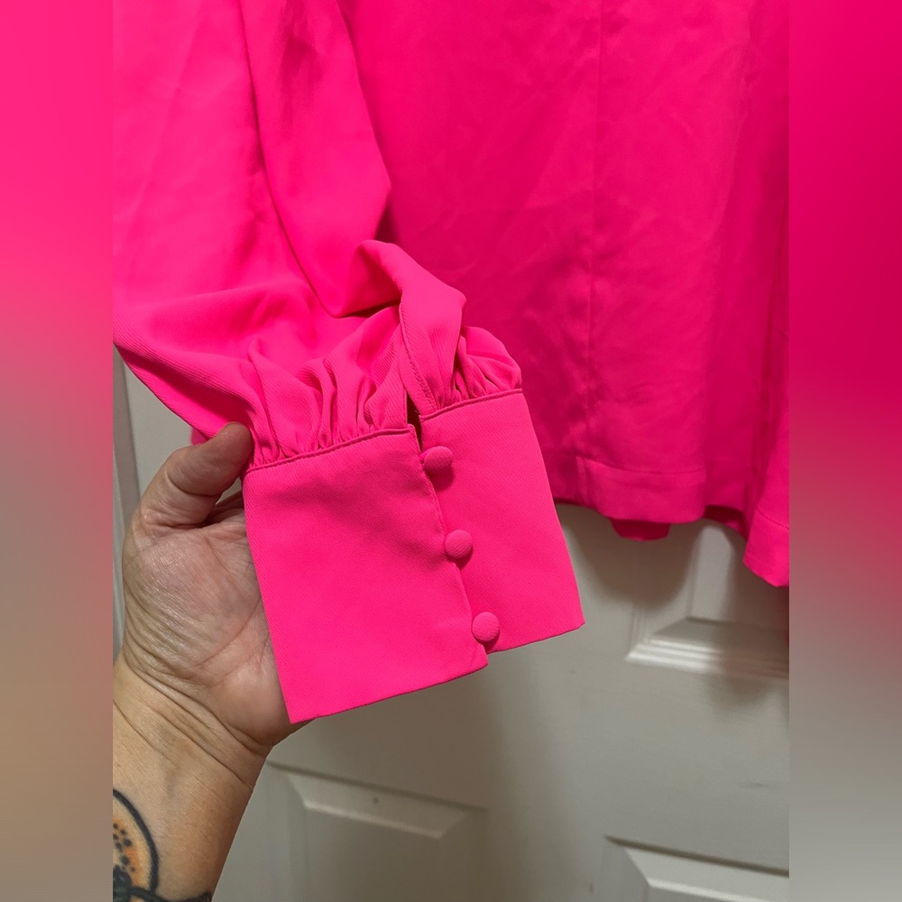 Apt. 9 Barbie Pink High Neck Puff Sleeve Blouse - Picture 4 of 5